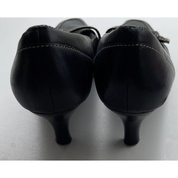 Vintage Ann Taylor Womens Black Kitten Heels w/Square Toes Buckle Stiched Sz 7 - Picture 16 of 16